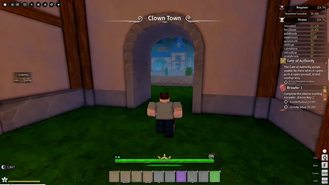 Character passing through an arched doorway in Clown Town in Grand Blue