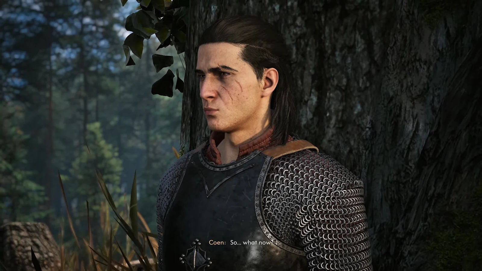 Coen armed in the forest asking "So... what now?" during the manumit questline