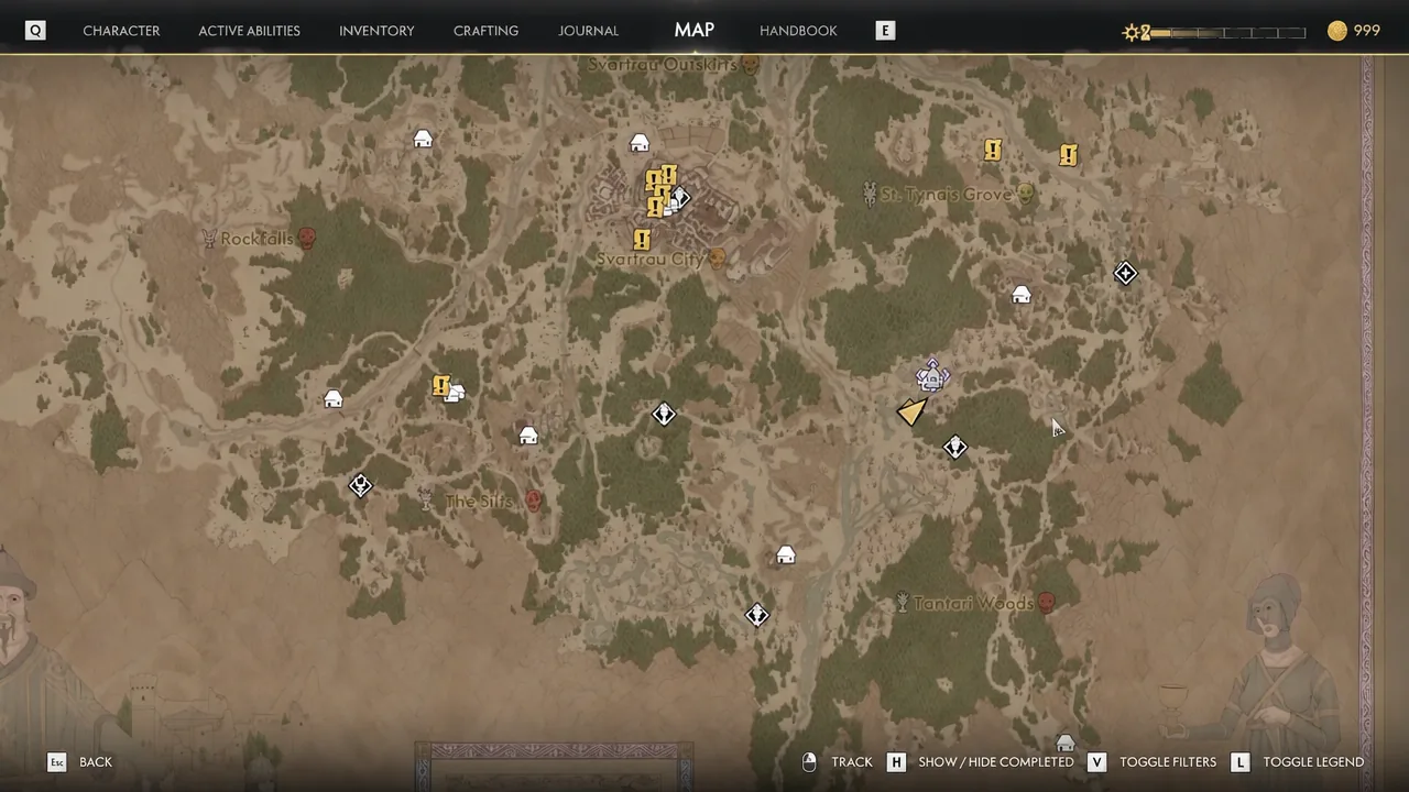 Map screen showing a yellow quest marker while locating Tantari