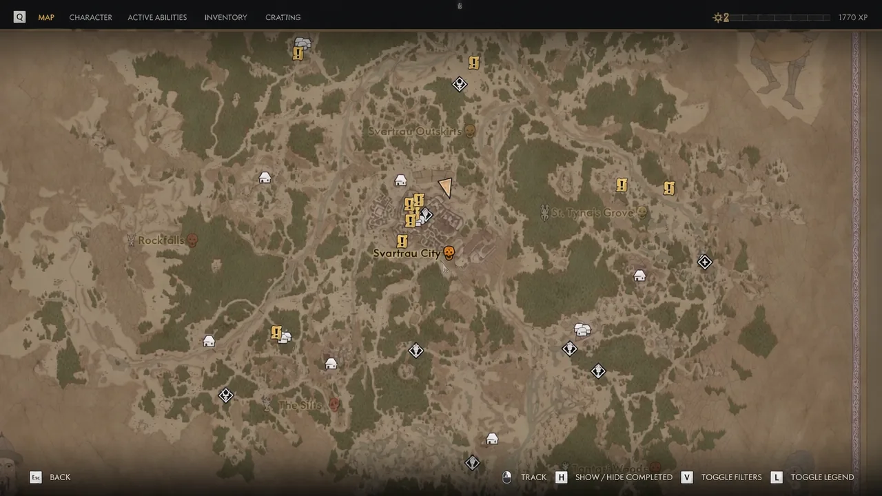 Map tab open on Svartrau City and the markers around it