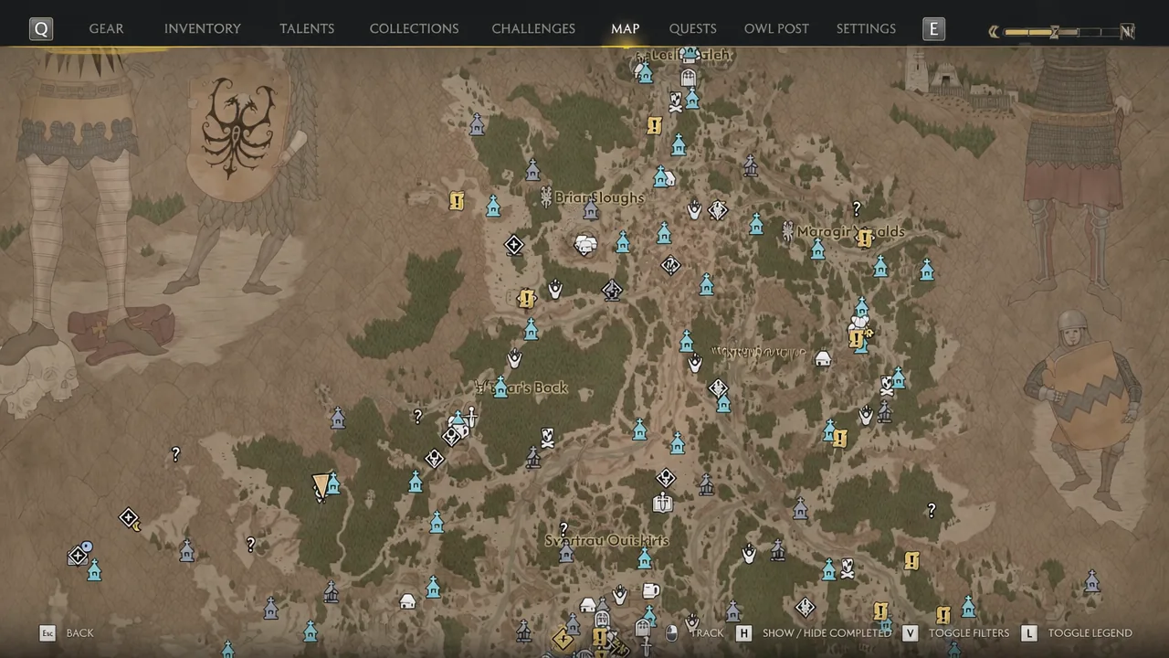 Map markers visible near Giant's Pawns while planning a route to the wisps