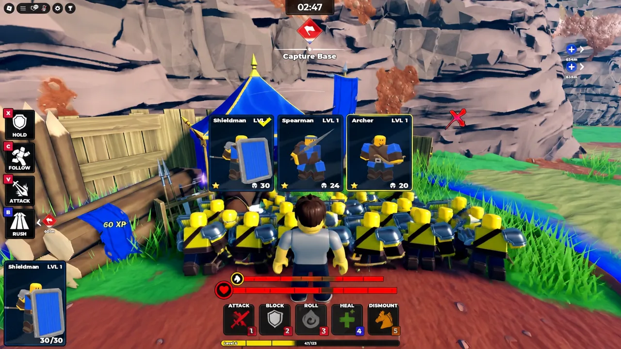 Unit selection bar during a Capture Base objective with the Shieldman card highlighted.