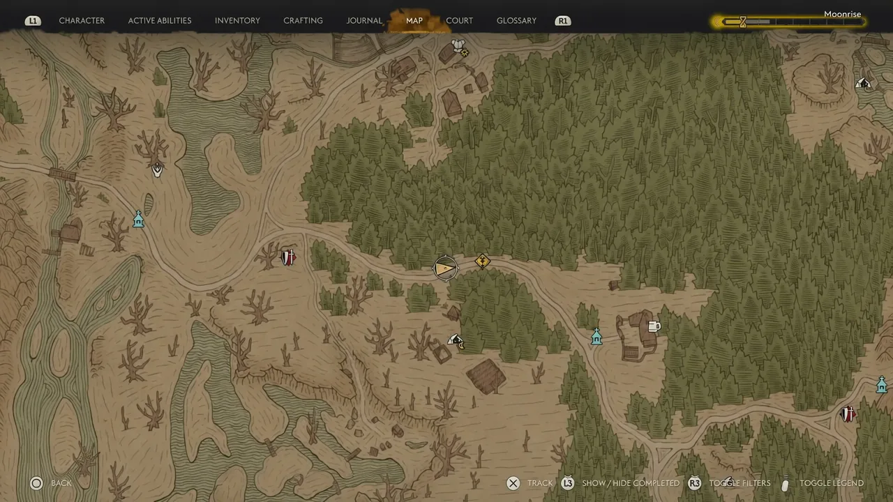 Map screen showing the player's current location marker while tracking a transport route