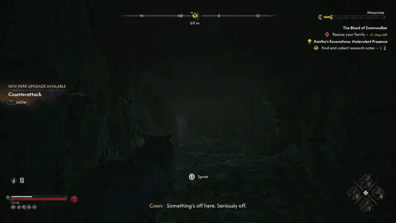 HUD notification for the Counterattack perk upgrade with a SHOW prompt