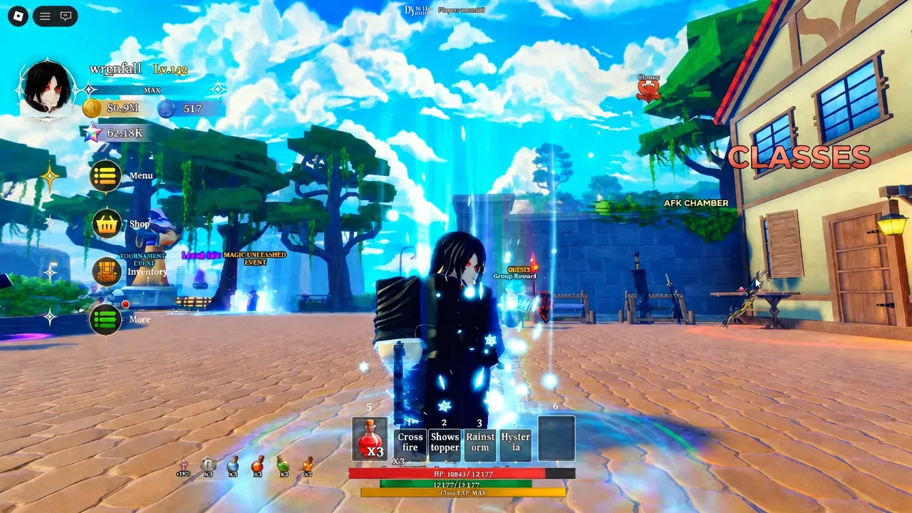 Dungeon Lootr hub with the player standing in front of the highlighted Classes area