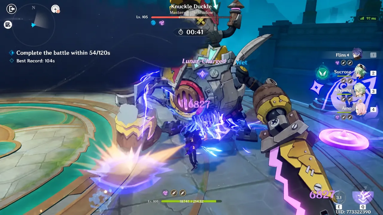 Mid-fight against Knuckle Duckette with the objective timer reading 54 of 120 seconds