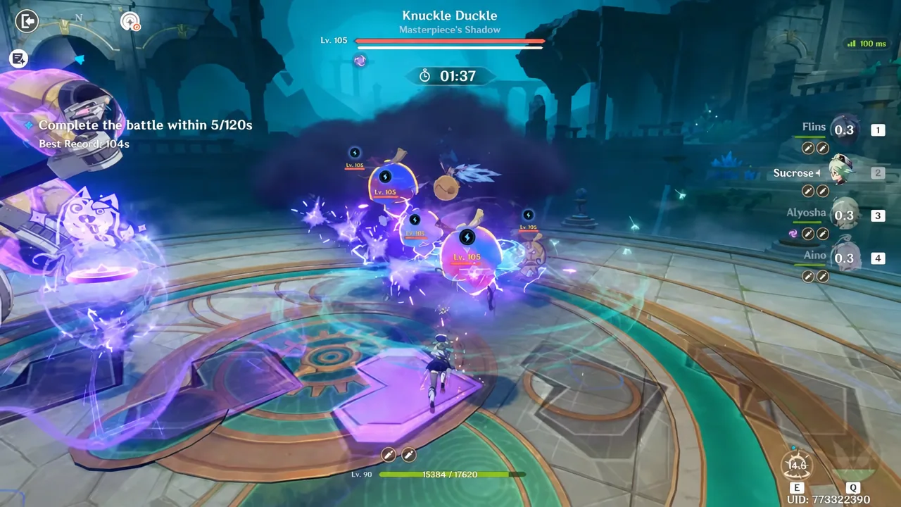 Knuckle Duckle fight opening with the 120-second battle timer showing at five seconds elapsed