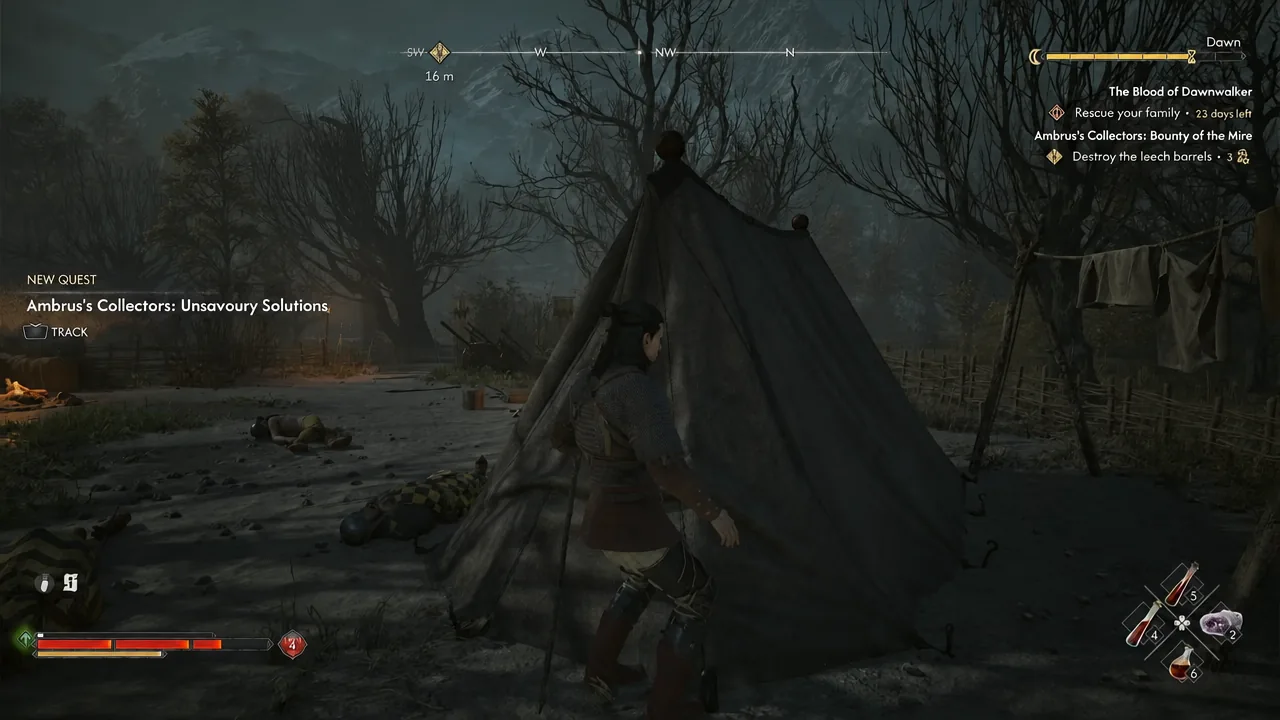 Quest added notification for Ambrus's Collectors: Unsavoury Solutions with the TRACK prompt on screen