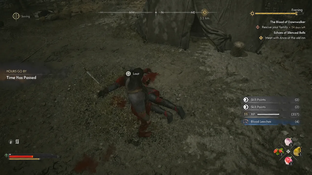 Loot prompt highlighted over The Bloodletter's body after the duel ends.