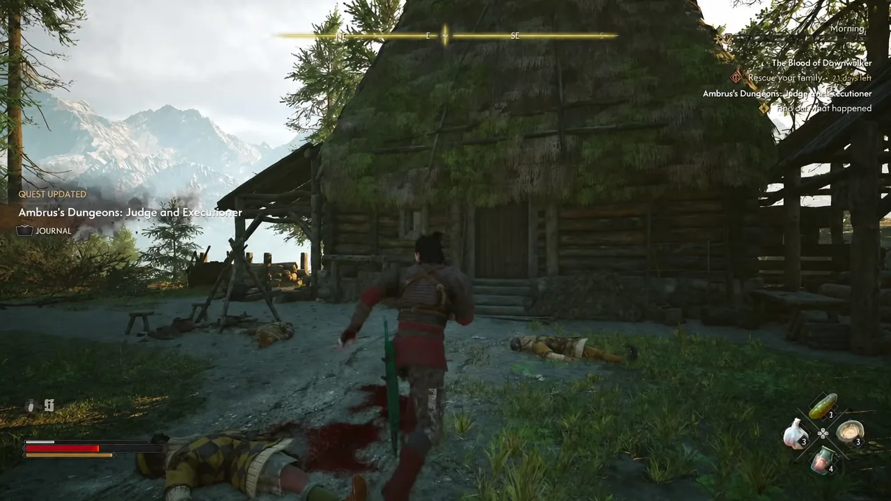 Quest notification for Judge and Executioner appearing as Coen walks up to the camp cabin