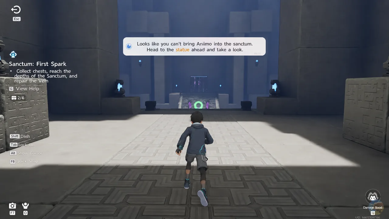 Awakening the Sanctum-exclusive Emberpup at the Animo Statue inside First Spark