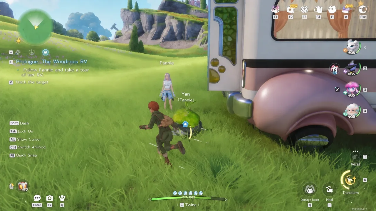 The Wondrous RV quest tracked on screen as the player follows Fannie toward the parked RV