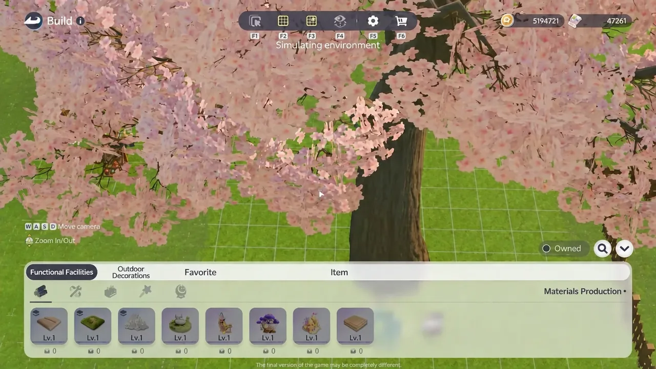 Build menu open on the Functional Facilities tab while browsing Materials Production items