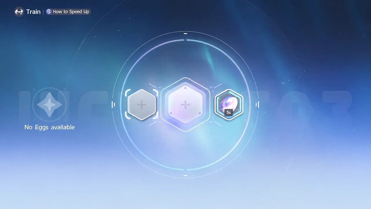 Hatchinator menu showing the empty egg slot and the How to Speed Up panel