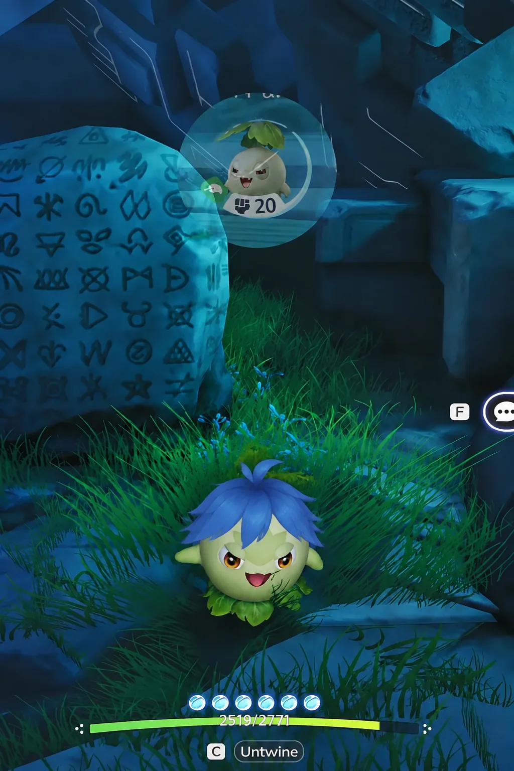 On-screen C button prompt shown while the creature is out in the field