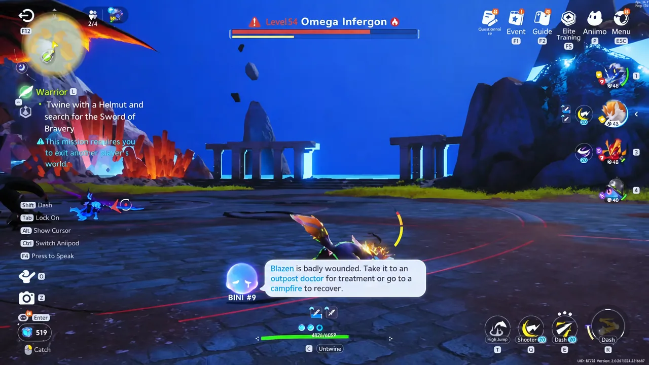 Badly wounded notification for Blazen during the Level 54 Omega Infergon fight