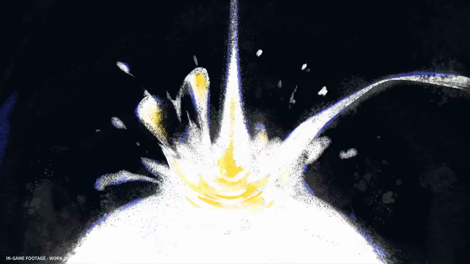 A white creature erupts in a brilliant burst of light and energy against a dark otherworldly background.