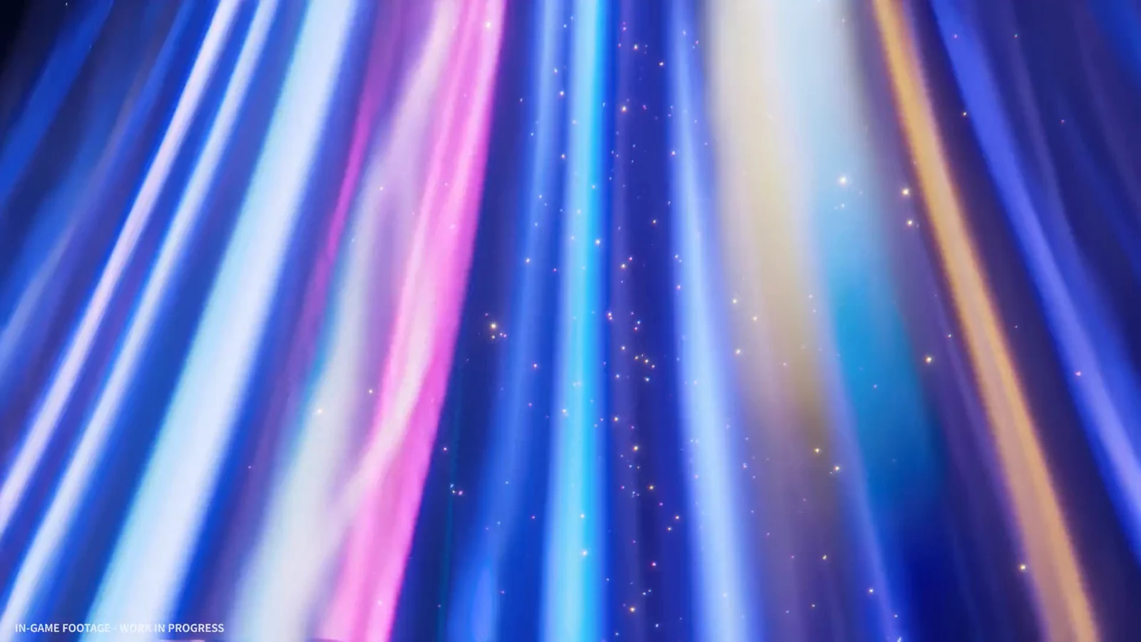 Blue, pink, and white energy streams form an abstract luminous tunnel with no characters visible.