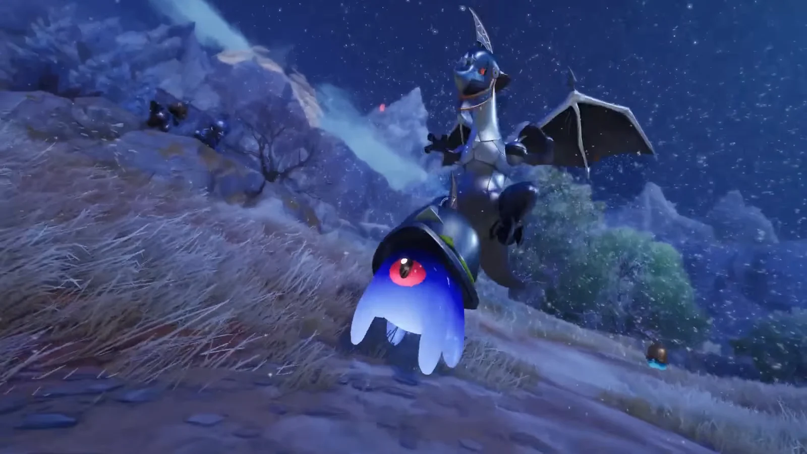 Aniimo creatures and a player character together in the open world of Idyll