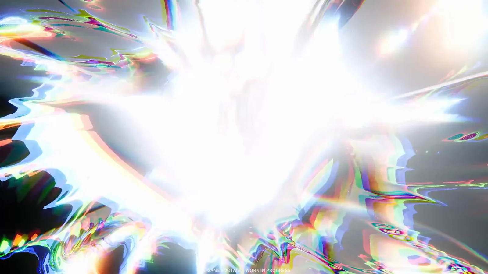 Red-and-white winged Aniimo unleashes a bright energy attack amid a multicolored, glowing battle scene.