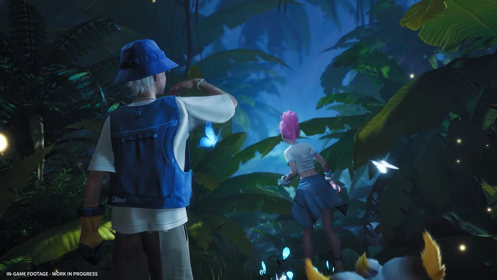 The player navigates through the foggy forest path toward the quest target marker while dialogue plays about truffles