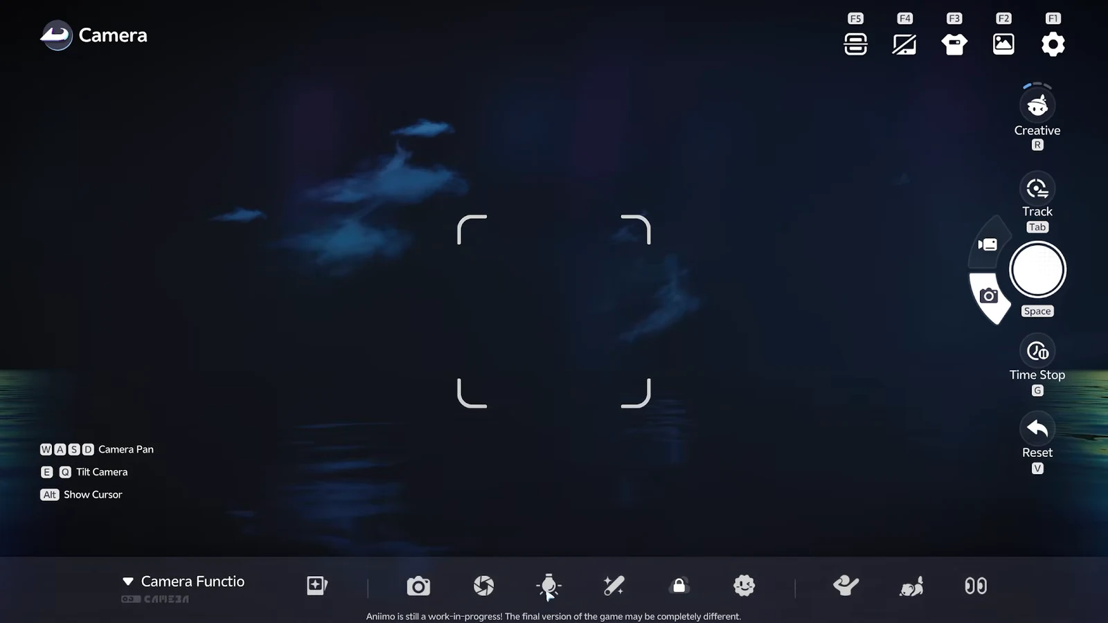 Camera mode selected in the right-side selector, ready to shoot with the Spacebar