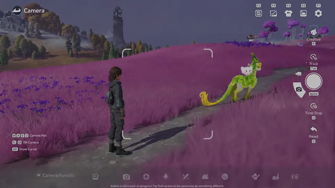 A creature highlighted in the camera viewfinder with photo controls active