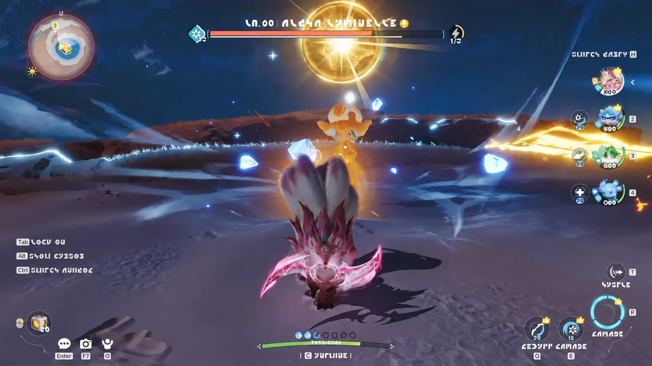 Player attacking a glowing boss with its health bar across the top of the screen