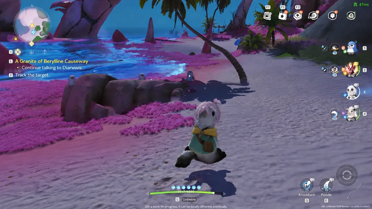 Gameplay HUD showing the party and quest tracker while preparing the roster