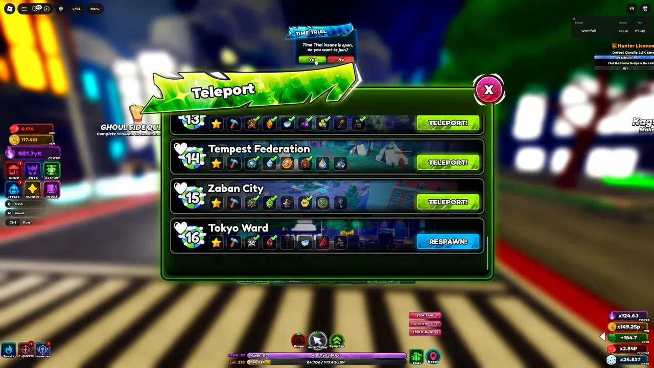 Time Trial Insane confirmation prompt with the Yes button highlighted