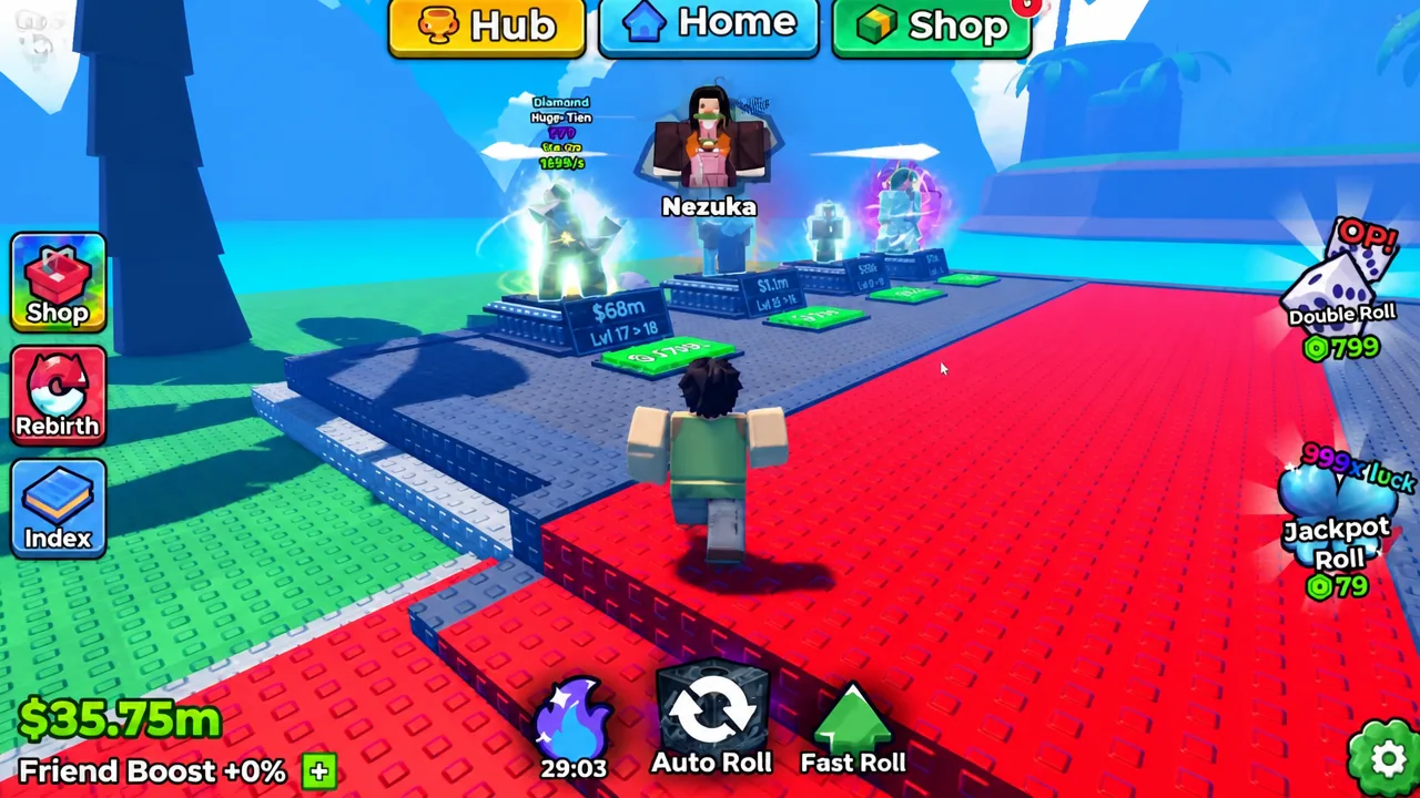 Player approaching a Nezuka unit display in Anime Dice with Auto Roll available