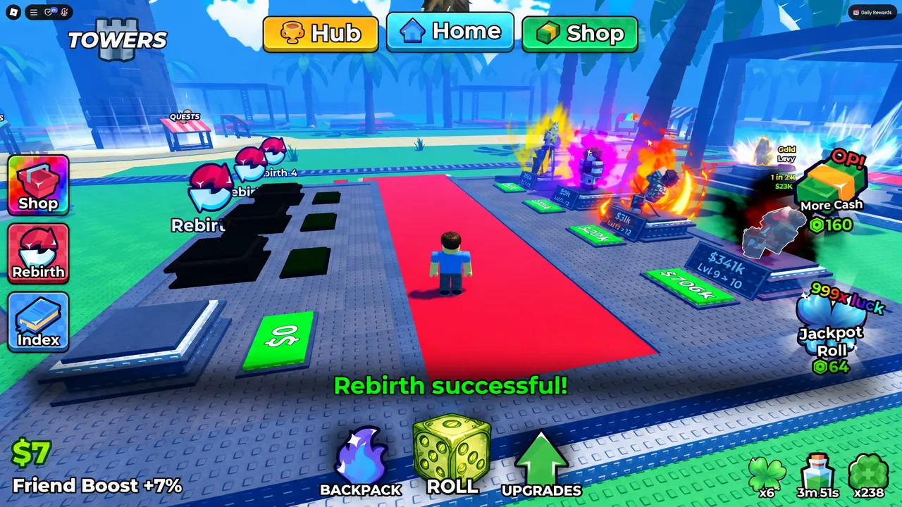 A Rebirth successful message confirming the reset has gone through in Anime Dice
