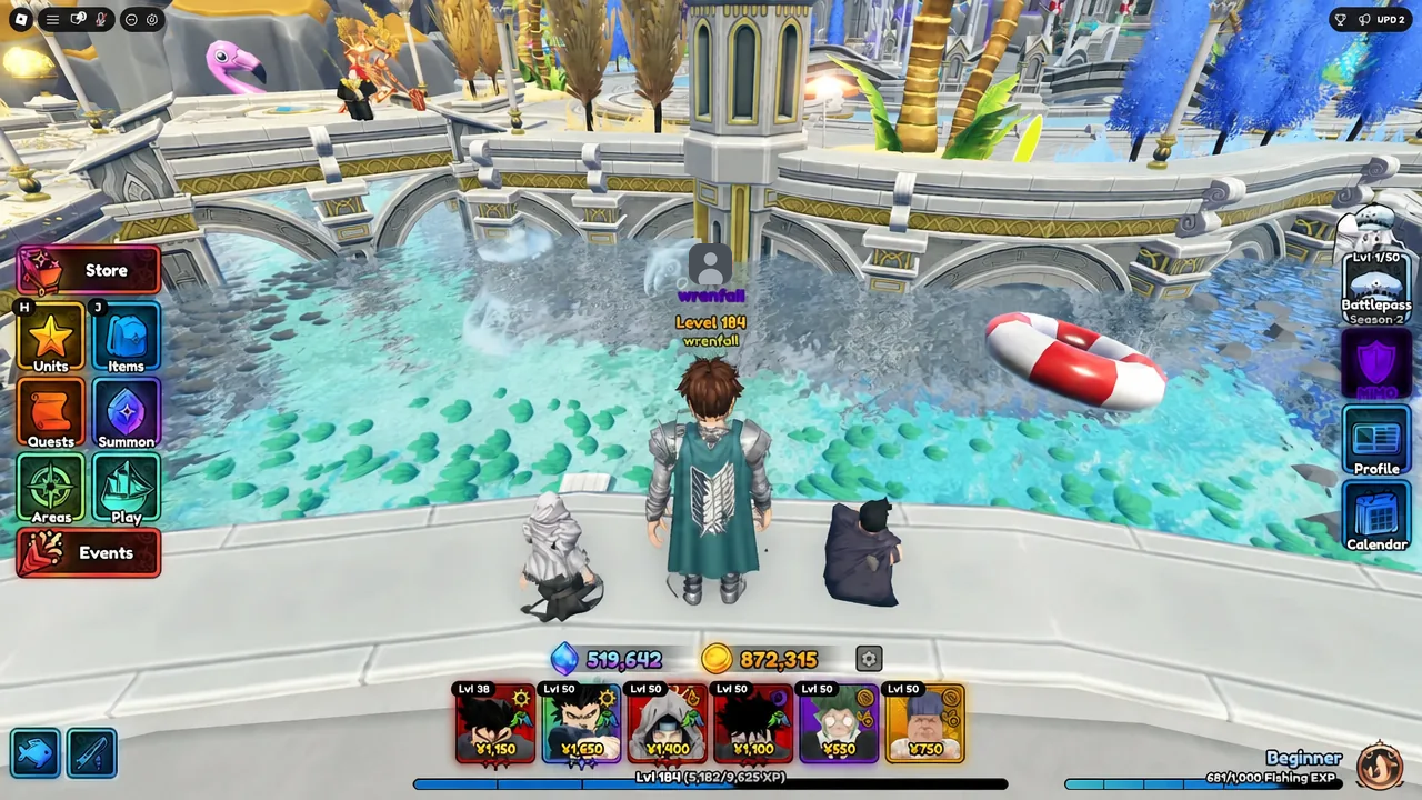 Main hub screen with the Store button highlighted and the player avatar standing in the game world