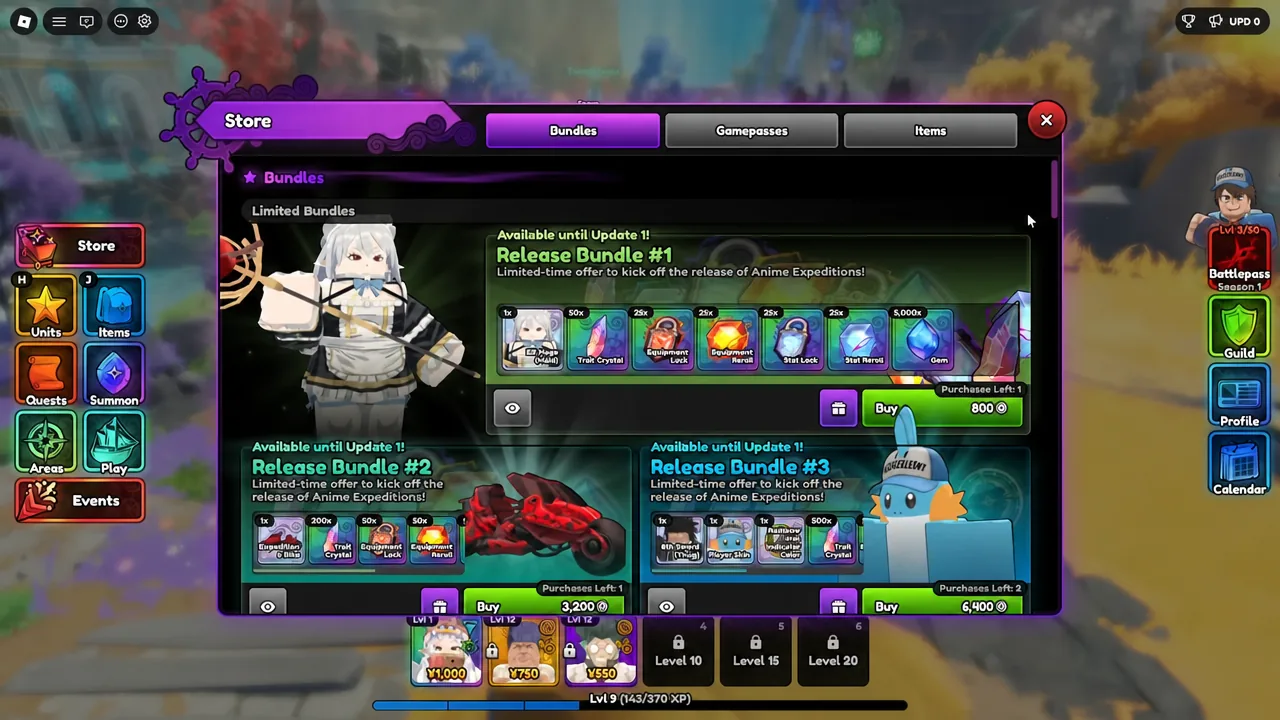 Store screen on the Bundles tab showing limited-time release bundles with Buy buttons