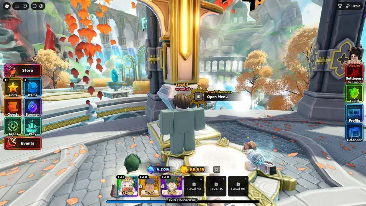 Level Milestones panel with the Open Menu prompt highlighted for claiming rewards