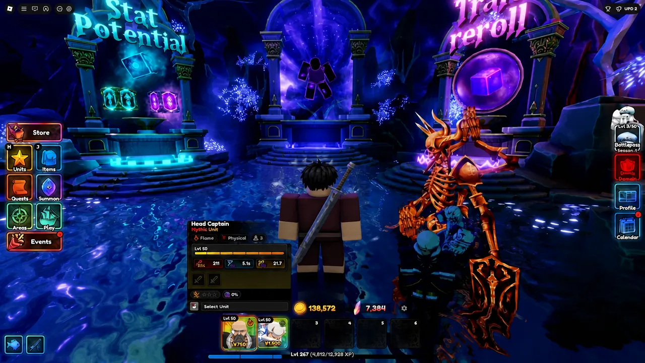 Units menu with Head Captain selected, showing its stats and roster options