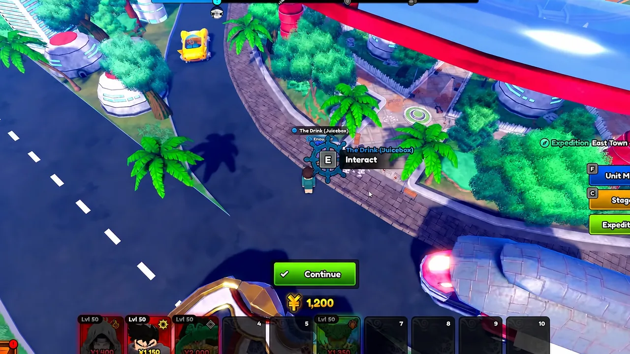 The Drink (Juicebox) highlighted in an expedition node with an E Interact prompt on screen