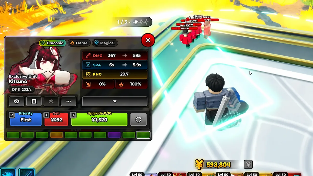 Kitsune tested in the lobby showing her buffing abilities and fish-riding move