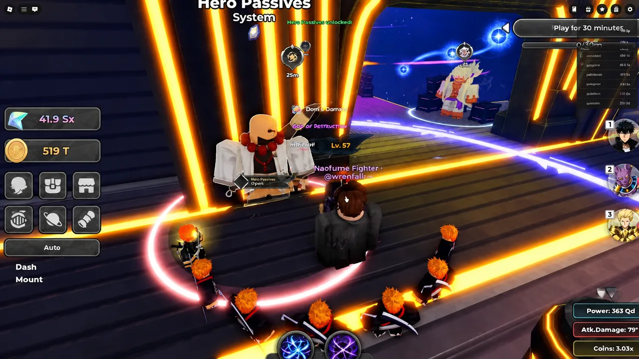 Hero Passives System NPC in the Anime Stars lobby showing the Hero Passives Open prompt