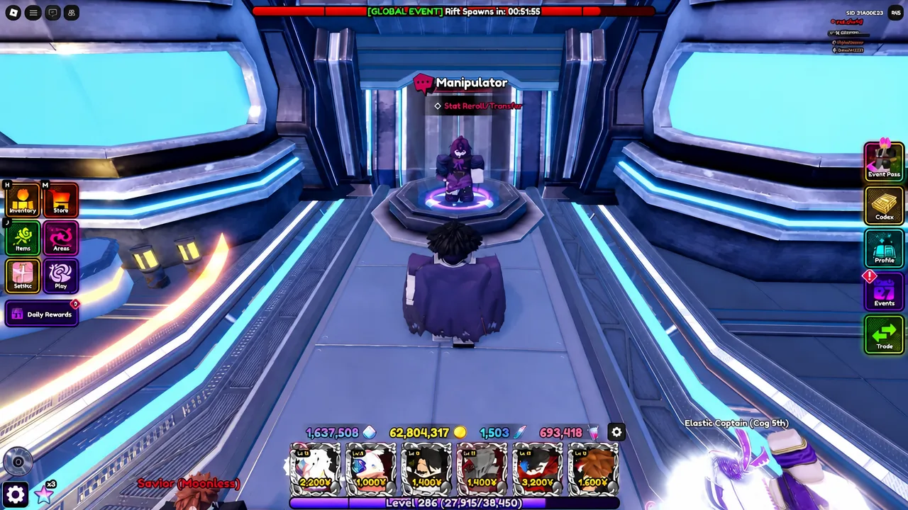 The Manipulator NPC menu with the Stat Reroll and Transmute option highlighted