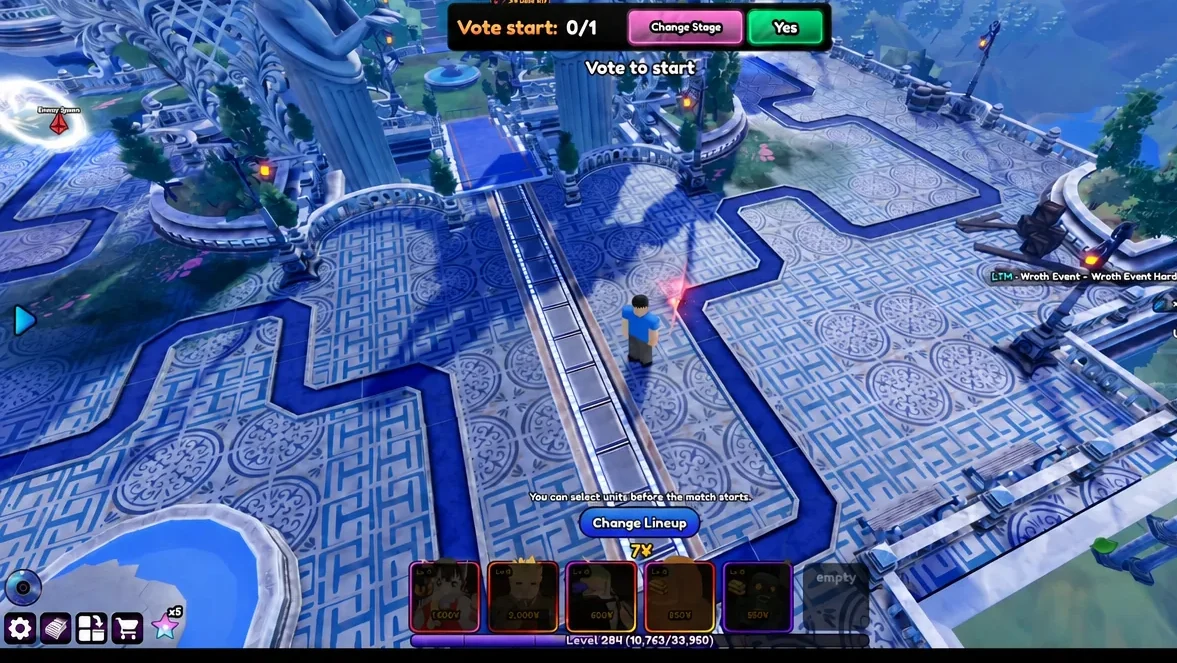 Selecting the highlighted Yes button on the Vote to start screen to begin the match