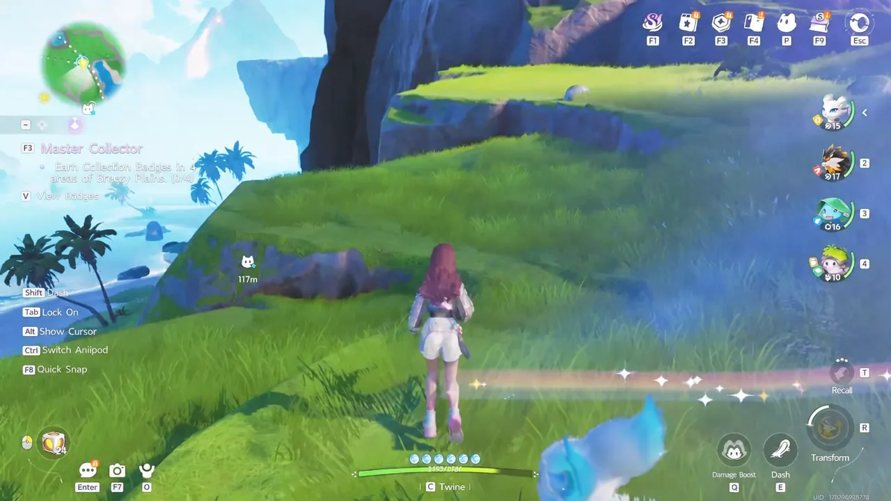 Breezy Plains badge objective at 0/4 while running across the open world