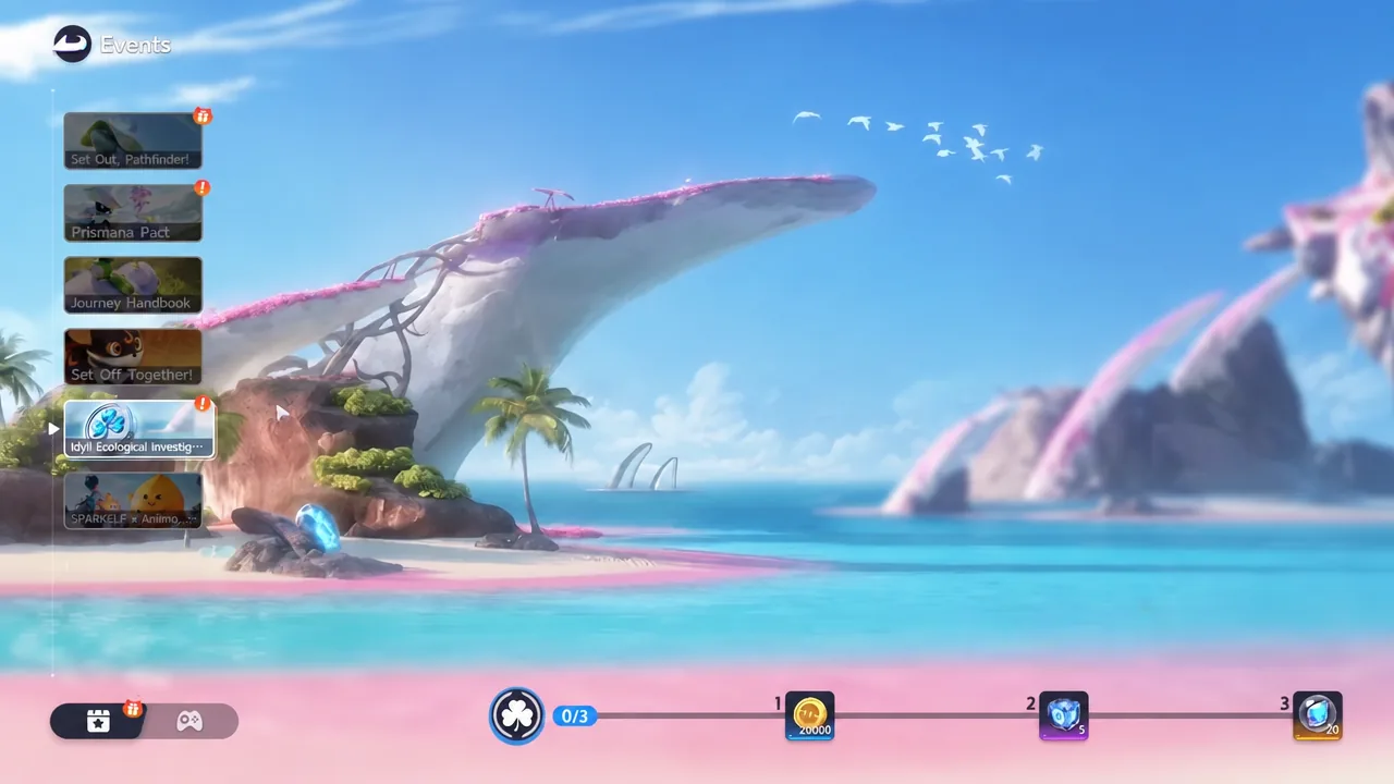 Aniimo Events screen with the Idyll Ecological Investigation entry and its reward track