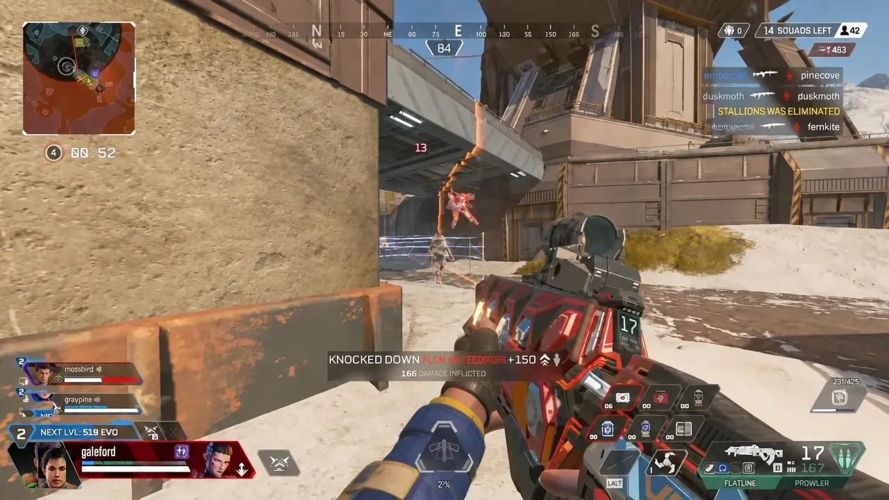 Prowler burst downs an enemy in Apex Legends as the knockdown notification appears