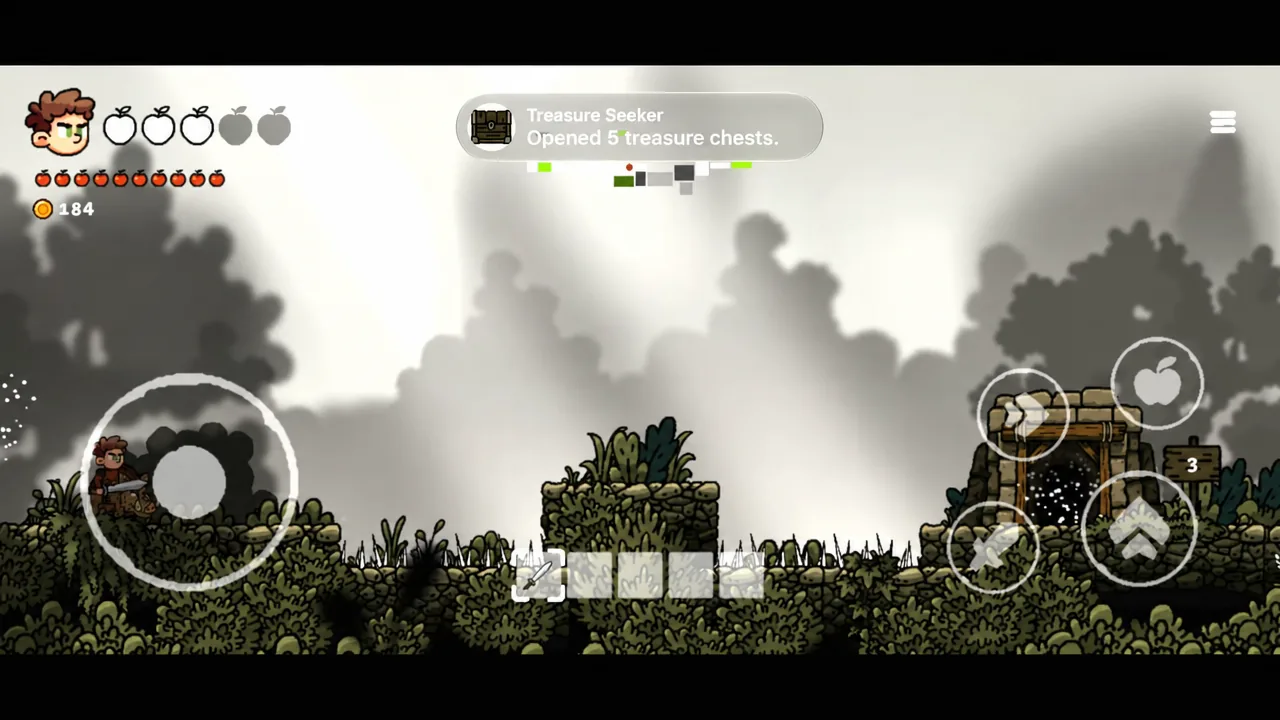 Treasure Seeker achievement notification appearing beside a treasure chest in a Forest level