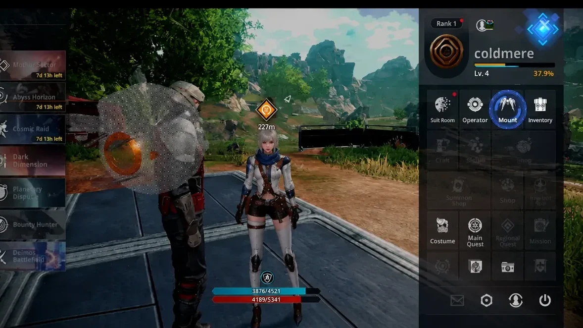 Character menu open on the Mount tab with the player and mount shown while selecting a mount