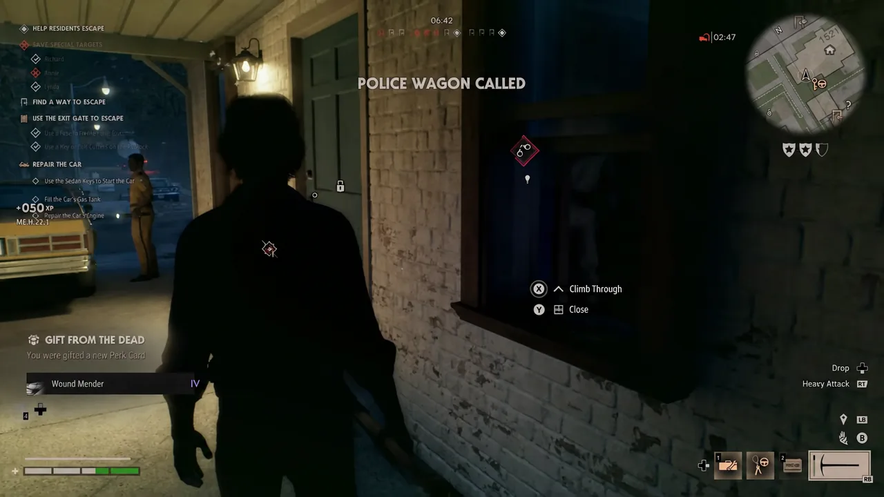 The X Climb Through prompt highlighted on an open window inside a Haddonfield house