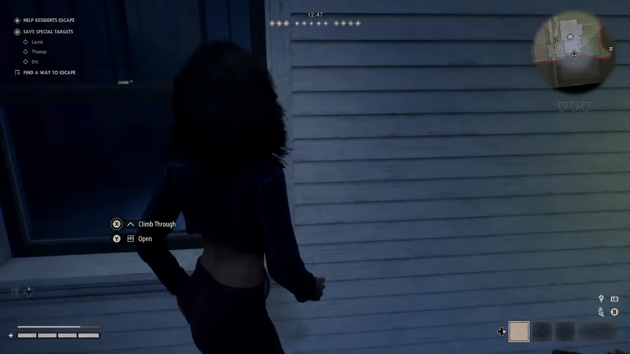 Character standing at a window with the X Climb Through prompt on screen