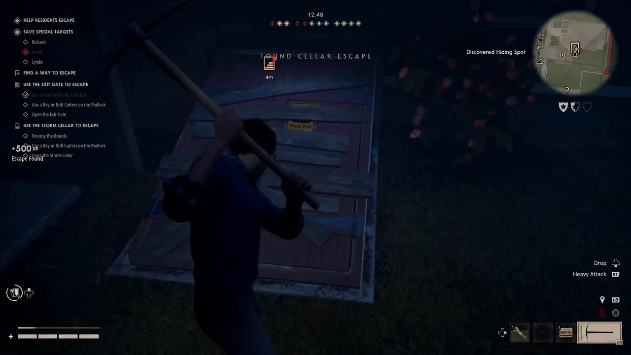 Found Cellar Escape notification as the player smashes the boarded cellar hatch with a shovel