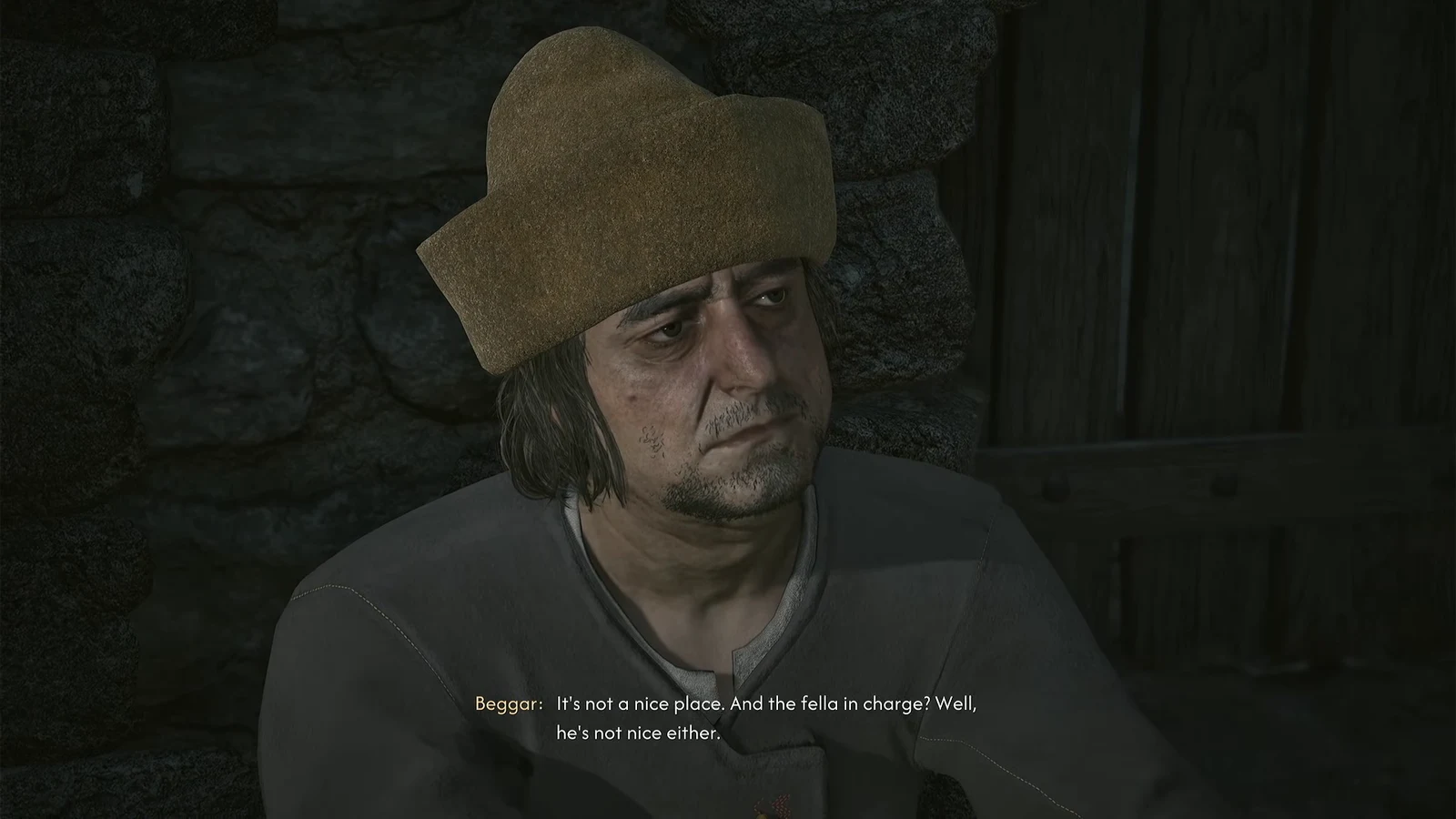 Coen paying the Beggar 50 Denarius on a Svartrog City street
